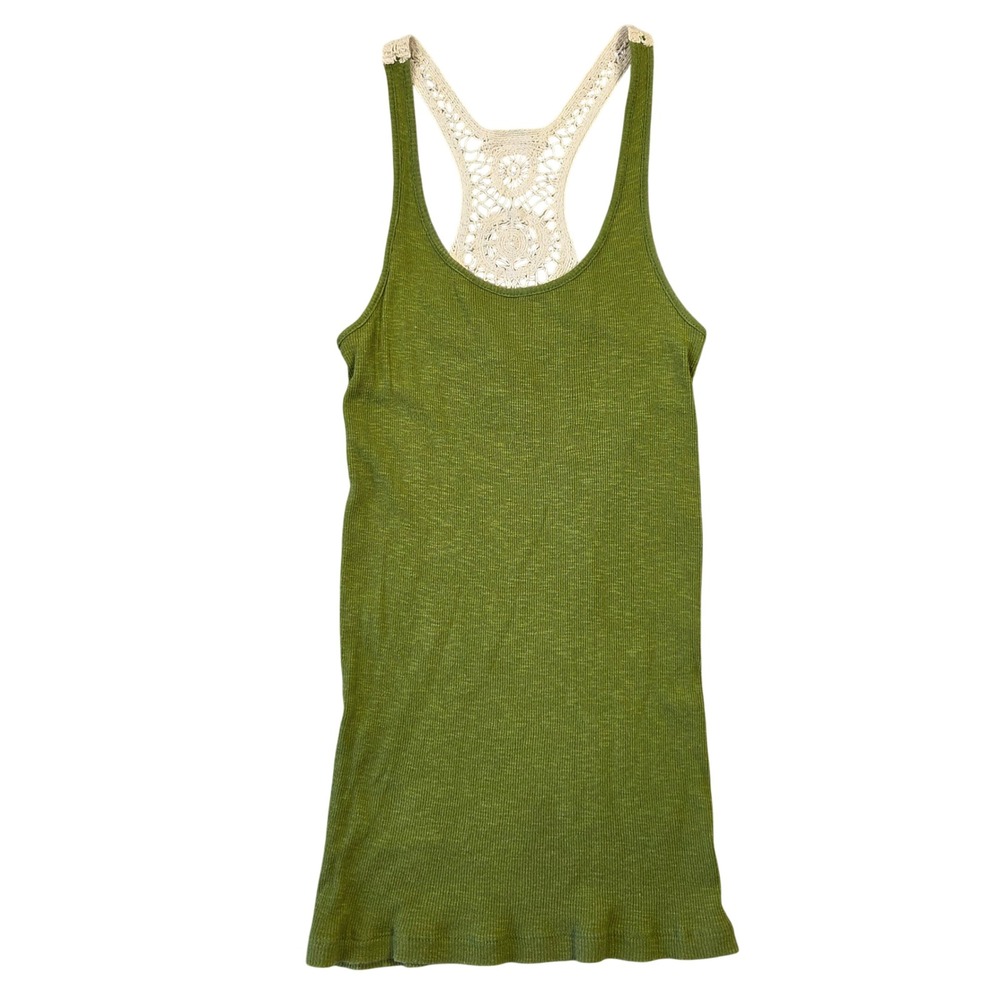 Mudd Olive Green Tank Top with Cream Crochet Back